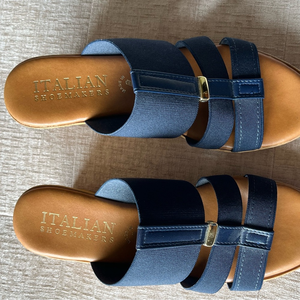 Italian Shoemakers Navy Slide Sandals with Triple Straps